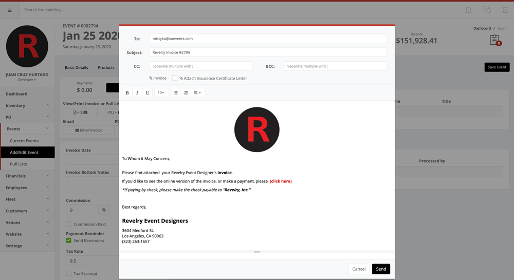 Email integration screen